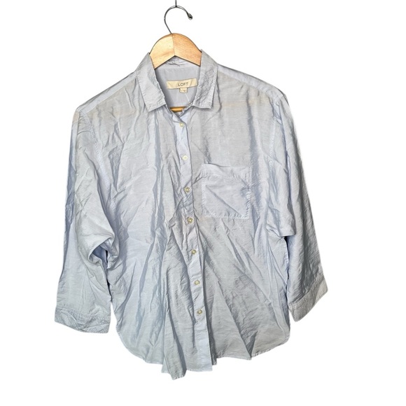 NWT LOFT Baby Blue Rayon Semi Sheer Button Down - Picture 2 of 10